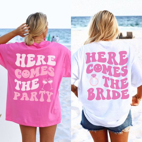 Excited to share this item from my #etsy shop: Pink Retro Here Comes the Bride Shirt, Here Comes the Party Shirt, Coastal Bride, Retro Bride Shirt, Beach Bride Shirt, Preppy Beach Bride Bride To Be Clothes, Bride T-shirts, Here Comes The Bride Shirt, Back Print Design, Bachelorette T Shirt, Bachelorette Party Tshirts, Austin Bachelorette, The Party, Retro Bride