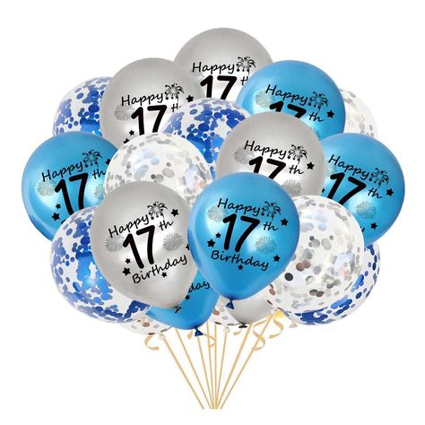 PRICES MAY VARY. Navy Blue 17th Birthday Balloons Package includes: 10pcs happy 17th birthday latex balloons in blue and silver color, 5pcs silver confetti balloons, 5pcs blue confetti balloons, 1 white ribbons, total 21pcs in one pack. Perfect for boys 17th birthday decoration, 17th birthday hanging decoration, 17th birthday accessories photo booth prop, it will be a memorable 17th birthday decoration for boys 17th birthday. Happy 17th birthday party supplies are ideal for hello 17 birthday par Happy 14th Birthday Boy, Hello 17 Birthday, 15th Birthday Decorations, Happy 14th Birthday, Boy 16th Birthday, Teenage Birthday Party, Happy 11th Birthday, Happy 15th Birthday, 16th Birthday Decorations