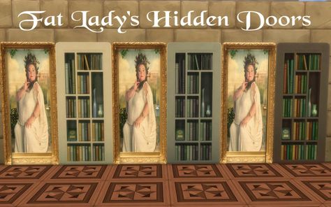 TS4 – Fat Lady’s Hidden Doors Sims 4 Secret Door, Sims 4 Hidden Door, Sims 4 Cc Hidden Door, Sims 4 Cc Secret Door, Sims 4 Unique Cc, Hogwarts Painting, Harry Potter Door, Sims 4 Game Packs, 4 Witches