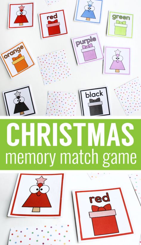 Christmas Memory Game (free printable!) - Homeschool Share Preschool File Folder Games Free Printables, Christmas Bow Memory Game, Diy Memory Game Free Printable, Christmas Memory Game, Christmas Memory Game Free Printable, Winter Matching Game Free Printable, Christmas Learning Activities, Christmas Learning, Daycare Themes