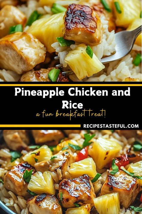 A delightful and easy-to-make dish featuring tender chicken, sweet pineapple, and fluffy jasmine rice, all cooked together in a savory broth. Perfect for a quick weeknight dinner! Pineapple Chicken Boats, Chicken Rice Pineapple Recipes, Pineapple Chicken Instant Pot, Pineapple Chicken And Rice Recipe, Easy Pineapple Chicken And Rice, Chicken And Rice Lunch Ideas, Pineapple Dinner Recipes, Meals With White Rice, Chicken And Jasmine Rice Recipes