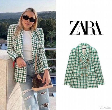 Tartan Blazer Outfit, Blazer Tweed Outfit, Check Blazer Outfit, Tweed Blazer Outfit, Tweed Outfits, Tweed Outfit, Puffer Jacket Outfit, Blazer Zara, Check Blazer