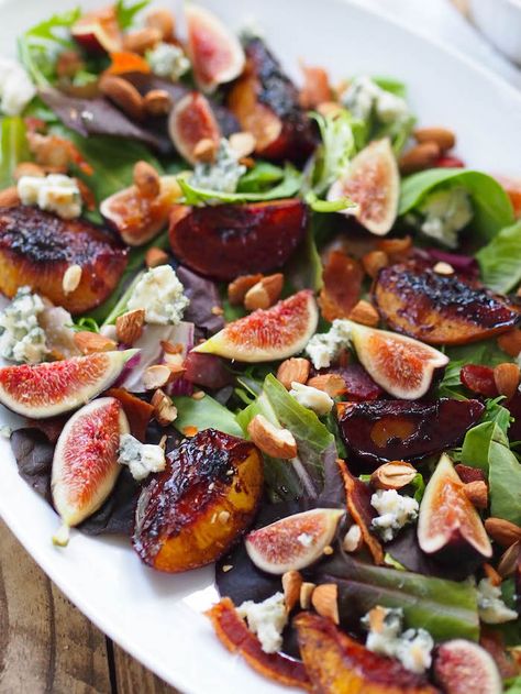 Fig Salad Recipes, Blue Cheese Recipes, Lodi California, Roasted Figs, Fig Salad, Side Salad Recipes, Summer Produce, Fig Recipes, Peach Salad