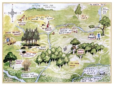 Piglet House, Winnie The Pooh Prints, Winnie The Pooh 1st Birthday, Winnie The Pooh Decor, 100 Acre Wood, Winnie The Pooh Nursery, Hundred Acre Woods, Classic Winnie The Pooh, Wood Map