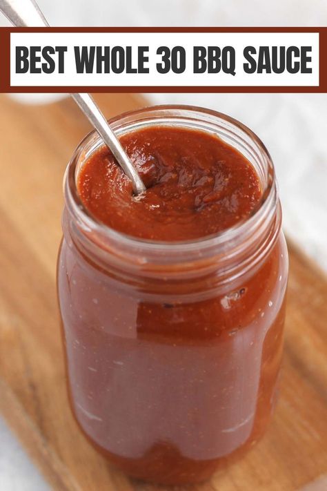 This easy Whole30 BBQ sauce is smoky, sweet, and flavor packed! Made with real ingredients and sweetened with dates, making it Paleo approved as well. Great for grilling, slow cooker meats, tacos, and as a dipping sauce. Whole 30 Barbeque Sauce, Whole 30 Bbq Sauce, Healthy Bbq Sauce Recipe, Paleo Bbq Sauce, Sweet Baby Rays Bbq Sauce, Paleo Bbq, Slow Cooker Meat, Paleo Barbecue Sauce, Paleo Condiments