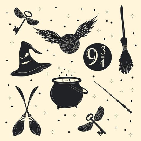 Hand drawn magical things. Vector background, wallpaper, backdrop, stickers Harry Potter Graphics, Wallpaper Backdrop, Earthy Elements, Harry Potter Icons, Magical Things, Logo Banners, Cityscape Photos, Heart With Arrow, Custom Illustration