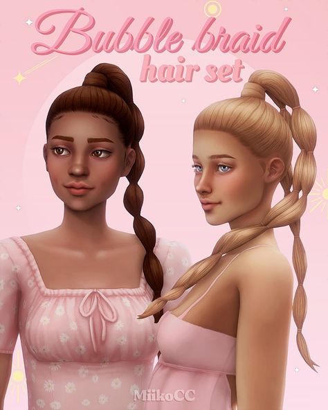 Bubble braid hair set | Patreon Anime Braids, Kimberly Hair, Rachel Hair, Bubble Braid, 4 Braids, Mod Hair, Waist Length Hair, Cc Mods, Bubble Braids