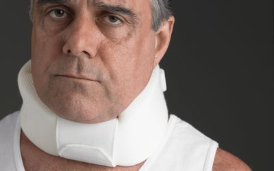 Man wearing a neck collar. Neck Types, Broke Meme, Neck Pain, Neck Collar, Travel Pillow, The Skin, Medical, Collar, Skin