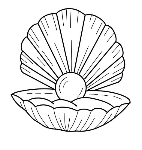 Shell With Pearl Drawing, Seashell Outline, Shell Outline, Seashell Drawing, Shell Drawing, Minimalist Tattoo Ideas, Floral Tattoo Shoulder, خريطة ذهنية, Hand Embroidery Patterns Free