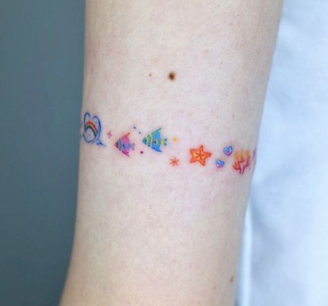 Pastel Colored Tattoos, Color Only Tattoo, Cute Color Tattoos, Small Colored Tattoos, Faded Color Tattoo, Cutie Mark Tattoo, Silly Tattoos, Colourful Tattoo, Tatuaje Studio Ghibli