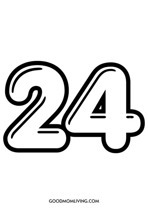 Bubble Number 24 24 Number Design, Free Number Printables, Stencil Free Printable, Numbers Free Printable, Numbers Drawing, Leavers Shirt, Bubble Numbers, 24 Number, Number Printables