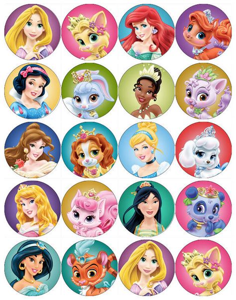 Disney Princess Stickers Free Printable, Disney Princess Cupcake Toppers, Princess Birthday Cupcakes, Rapunzel Cupcakes, Disney Stickers Printables, Happy Birthday Doodles, Disney Princess Cupcakes, Disney Princess Palace Pets, Princess Cupcake