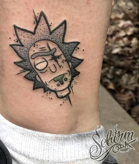 Tattoo Ideas Rick And Morty, Small Rick And Morty Tattoos, Simple Rick And Morty Tattoo, Trapstar Tattoo, Ghostmane Tattoo, Rick And Morty Tattoo Ideas, Rick Tattoo, Middle Finger Tattoos, Rick And Morty Tattoo