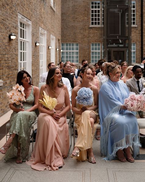 Dreamy pastel bridesmaids at Faye & Kieran's ceremony 😍 📍North Atrium, Hackney Town Hall 📸… | Instagram Bridesmaid Colours, Bridesmaid Palette, Dark Academia Wedding, Wedding Planner Outfit, Bridesmaid Color Scheme, Hackney Town Hall, Pastel Bridesmaids, Trendy Bridesmaids, Formal Wedding Attire