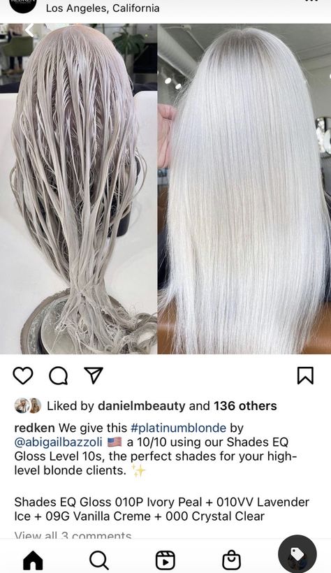 Redken Toner, White Hair Toner, Redken Blonde, Redken Formulas, Toner Formulas, Toner For Blonde Hair, Hair Formula, Barbie Blonde, Ice Blonde Hair