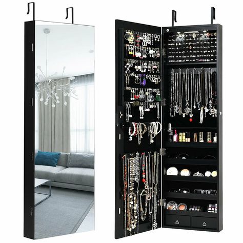 Free 2-day shipping. Buy Gymax Wall & Door Mounted Mirrored Jewelry Cabinet Armoire Storage Organizer Black/White at Walmart.com Full Length Mirror Cabinet, Mirror Jewelry Cabinet, Wall Mounted Jewelry Armoire, Armoire Storage, Mirror Jewelry Storage, Mirror Jewelry, Mirror Jewelry Armoire, Mirror Jewellery Cabinet, Accessory Storage