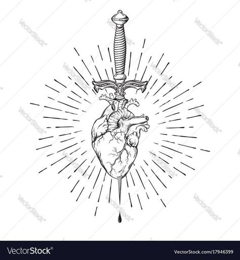 Black Work Flash, Heart Dagger Tattoo, Human Heart Tattoo, Anatomical Heart Tattoo, Knife Tattoo, Saved Tattoo, Heart Piercing, Inspiration Tattoos, Tattoo Simple