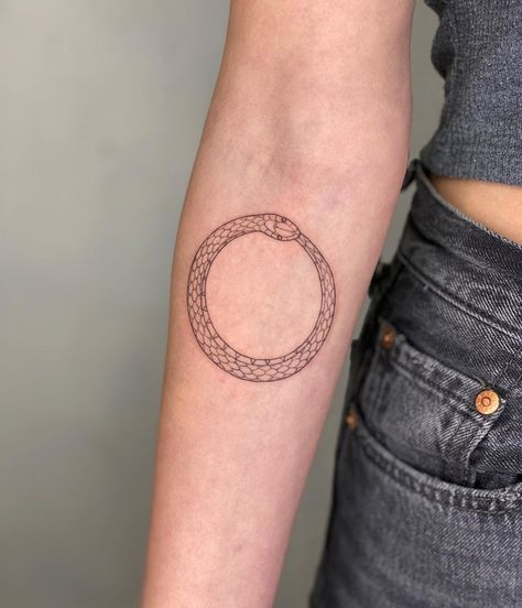 ouroboros tattoo • Instagram Ouroboros Tattoo Minimalist, Oroborous Tattoo, Brooklyn Tattoo, Browning Tattoo, Ouroboros Tattoo, Ouroboros Snake, New York Tattoo, Nyc Tattoo, Tattoo Instagram