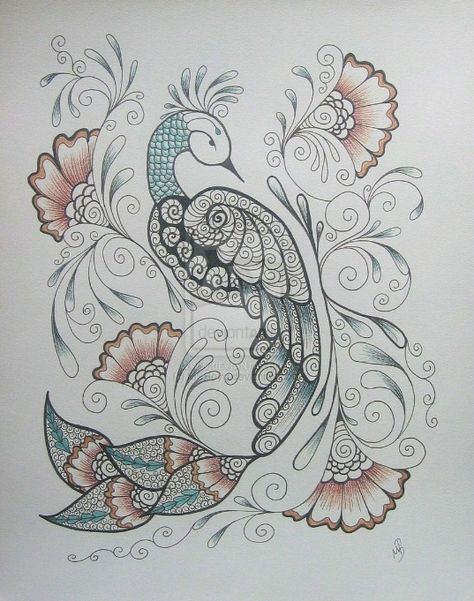 Henna Peacock, Peacock Drawing, Peacock Tattoo, Creature Fantasy, Peacock Art, Henna Art, Zentangle Art, Henna Design, A Drawing