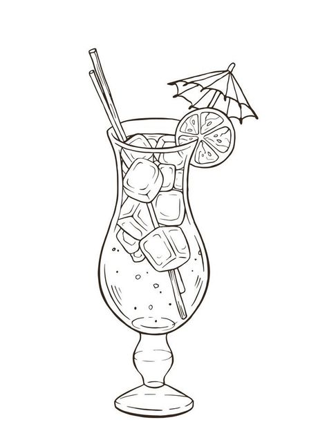 Cocktails Drawing, Lemon And Mint, Mini Drawings, Coloring Book Art, Cute Coloring Pages, Doodle Drawings, Coloring Book Pages, Bubble Tea, Logo Maker