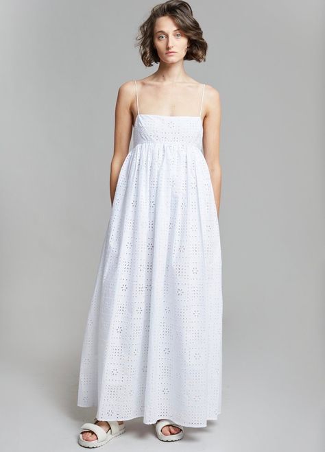 White Summer Dresses for Peak Summer Heat – theFashionSpot Empire Line Dress, White Summer Dresses, White Cut Out Dress, Dresses Crochet, All Over Embroidery, Dresses To Buy, Delicate Crochet, Empire Waist Dress, Empire Dress