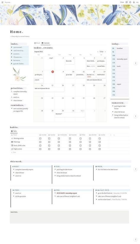 Notion is a simple and powerful productivity app that helps you stay organized and get things done. With Notion, you can create a custom workspace for your life, work, and projects. You can easily take notes, create to-do lists, manage your calendar, and collaborate with. #Event_Organizer_Planners #Study_Planner_Ideas #Business_Planner_Organization #Notion_Ideas Event Organizer Planners, Business Planner Organization, Study Planner Free, Cleaning Schedule Templates, Notion Ideas, Simple Weekly Planner, Travel Planner Template, Free Daily Planner, Notion Planner