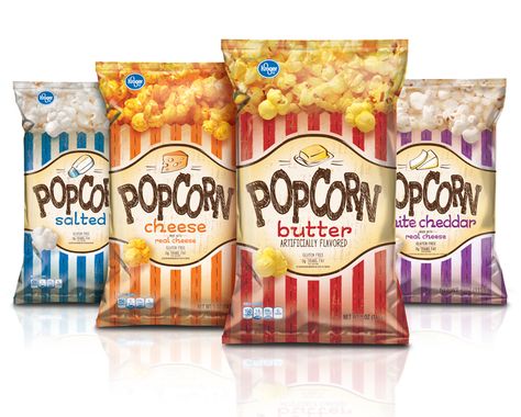 Popcorn - Packaging designed by Design Resource Center http://www.drcchicago.com/ Popcorn Package Design, Popcorn Packaging Design, Popcorn Factory, Chips Design, Popcorn Brands, Corn Chip, Popcorn Packaging, Packaging Snack, Popcorn Snacks