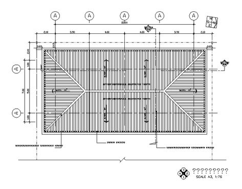 AutoCAD house truss span roof plan CAD drawing that shows dark brown double corrugated roof tile. Download the Autocad file. Roof Plan Architecture Drawing, Corrugated Roof, Zinc Roof, Three Bedroom House Plan, Roof Ceiling, Corrugated Roofing, Basement Plans, Building Layout, Wood Roof