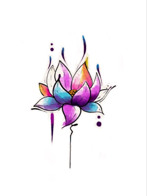 Watercolour Tattoo Ideas, Watercolor Flower Tattoo Design, Lotus Flower Tattoo Watercolor, Lotus Flower Tattoo Color, Blooming Lotus Flower Tattoo, 50 Tattoo, Lotus Flower Tattoo Design, Rainbow Tattoos, Watercolor Tattoo Flower