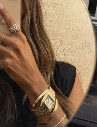 Hailey Bieber Watch, Spring Mood, Hand Watch, Jewelry Lookbook, Hailey Bieber, Vintage Watches, Gold Watch, Cartier, Rolex