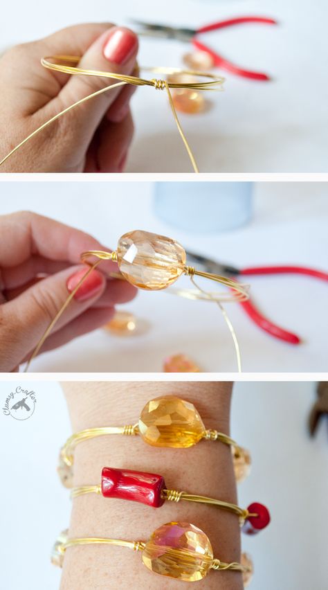 Wire Bangle Bracelet Diy, Diy Wire Bracelet, Wire Bracelets Diy, Wrapped Bracelets, Wire Bangle Bracelets, Wire Wrapping Diy, Wire Bangles, Wire Wrapped Bracelet, Diy Wire Jewelry