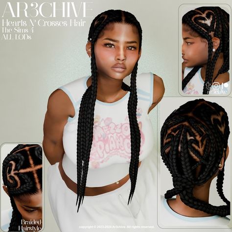 Hearts N' Crosses Hair ❤️❌ | Patreon Sims 4 Alpha Braids, Sims 4 Cc Hair Alpha Braids, Black Female Sims 4 Cc, Sims 4 Cc Urban Accessories, Urban Cc Finds Sims 4, Sims 4 Pateron Cc, Sims 4 Black Female Hair, Black Hairstyles Sims 4 Cc, Sims 4 Girl Clothes Cc