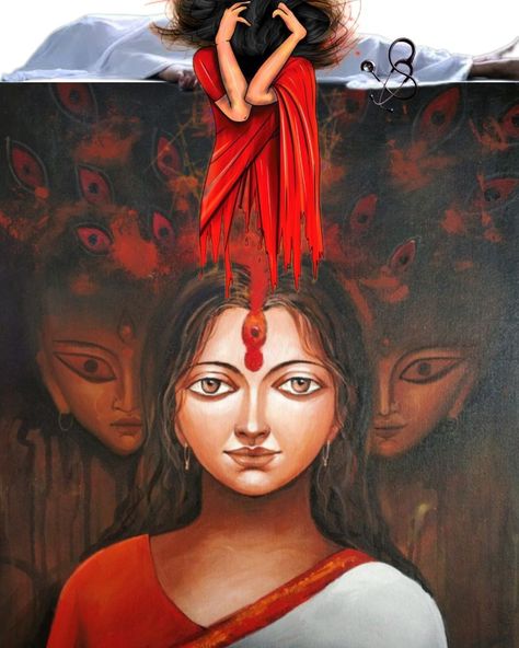 Joyeeta Art, Durga Canvas Painting, Durga Maa Paintings, Indian Contemporary Art, Canvas Art Painting Abstract, Bengali Art, Durga Painting, Boho Art Drawings, Buddha Art Painting