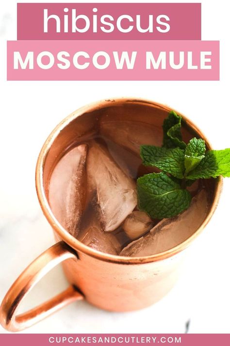 This tart Hibiscus Moscow Mule is a delicious spring cocktail! With vodka and ginger beer, this easy recipe uses hibiscus liqueur and juice to get a pretty pink color and floral, fruity taste! #springcocktail #moscowmule #hibiscus Hibiscus Liqueur, Blackberry Smash, Cocktail With Vodka, Ginger Beer Cocktail, Spring Cocktail, Spicy Cocktail, Mule Recipe, Beach Cocktails, Vodka Cocktail