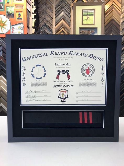 Karate Belt Shadow Box Display, Taekwondo Display, Tkd Belt Display, Black Belt Display, Karate Belt Display, Creative Framing, Jiu Jutsu, Kenpo Karate, Custom Picture Frames