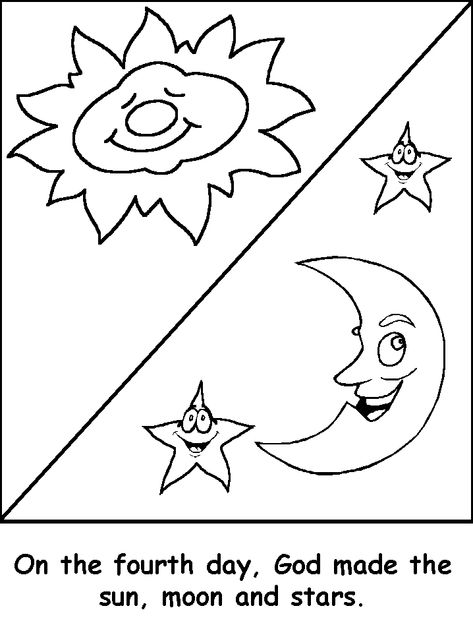 Creation Coloring Pages, 7 Days Of Creation, Creation Bible, Moon Coloring Pages, Star Coloring Pages, Days Of Creation, Coloring Pages Inspirational, School Coloring Pages, Bible School Crafts