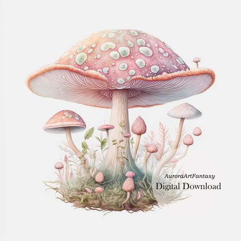 Fall Leaf Wedding, Mushroom Clipart, Woodland Plants, Pink Mushroom, Mushroom Drawing, Mushroom Art, Forest Art, Mosaic Crafts, Watercolor Clipart