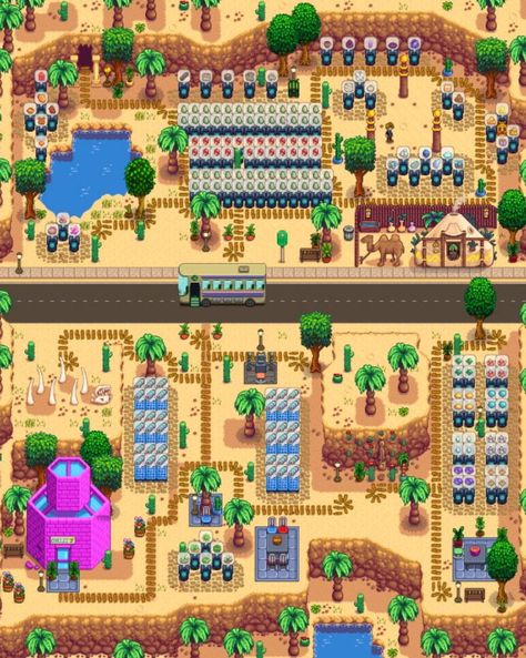 Stardew Valley Calico Desert Layout, Desert Stardew Valley, Stardew Valley Desert Layout, Stardew Valley Desert, Stardew Valley Quarry Layout, Stardew Valley Recipes, Stardew House, Stardew Valley House, Patio Oasis Ideas