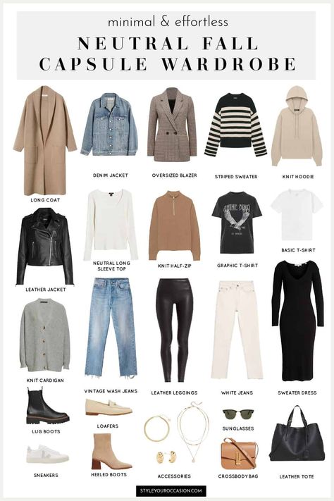 Create an effortless fall capsule wardrobe 2022 with these fall wardrobe essentials. Get classic capsule wardrobe inspiration plus tons of casual fall outfits for women that work for the mom, the minimalist, and the socialite who loves going out. Find a perfect mix of comfy, French flair, neutrals, leggings, denim, and versatile closet staples! Chic Capsule Wardrobe, Ultimate Capsule Wardrobe, Capsule Wardrobe Women, Vintage Wash Jeans, Classic Capsule Wardrobe, Fall Wardrobe Essentials, Fashion Capsule Wardrobe, Mum Fashion, Looks Party