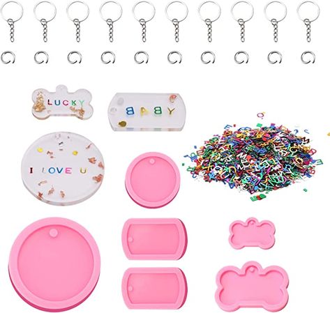 Diy Resin Mold, Silicone Necklace, Silicone Keychain, Keychain Charms, Unique Keychains, Glitter Letters, Key Tags, Resin Ideas, Pink Themes