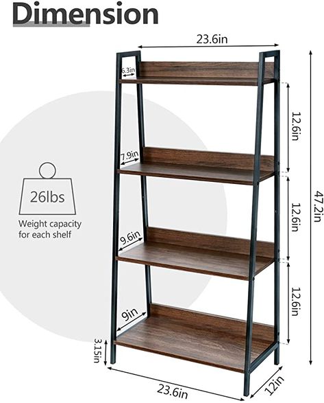 Amazon.com: Ladder Shelf, DEILALY 4-Tier Bookshelf, Industrial Bookcase Storage Rack Shelves for Home, Office, Living Room, Balcony, Bedroom : Home & Kitchen Ladder Shelf Industrial, Wood And Steel Bookshelf, Lemari Besi Hollow, Corner Ladder Shelf, Wood Ladder Shelf, Bookshelf Industrial, Industrial Bookcase, Rack Shelves, Shelf Industrial