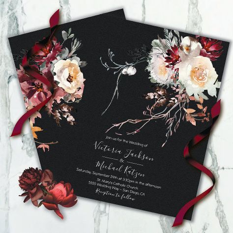 $2.8 | Dark and Moody Winter Floral Wedding - wedding, watercolor, winter wedding, fall wedding, dark and moody, floral, rembrandt, winter, elegant, white and burgundy Underworld Party, Fall Wedding Dark, Winter Floral Wedding, Horror Wedding, Dark Romantic Wedding, Dark Wedding Theme, Hand Fasting, Wedding Watercolor, Makeup Images