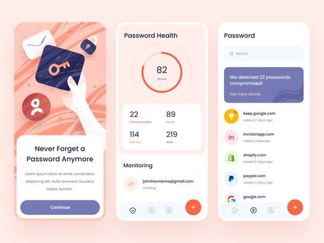 Password Manager App by Ghani Pradita for Paperpillar on Dribbble Password Manager App, Birthday Chart Classroom, Project Management Dashboard, Directory Design, App Interface Design, Password Manager, Dashboard Ui, Mobile App Ui, App Interface