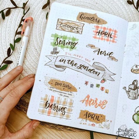 Headers ideas 🌿 ⠀ I’ve been using these headers this month, and added some more ideas to fill up the space 🥰😂 ⠀ My favorite one is the… April Header, Bujo Titles, Bujo Headers, Journal Titles, Headers Ideas, Bullet Journal April, April Bujo, Journal Headers, Journal April