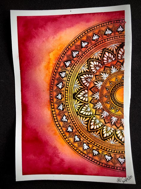 Mandala art inspired by artistixes. #mandaladesign #mandalaartist #mandala #watercolor #background #illustration #watercolorarts Mandala Art With Colourful Background, Watercolor Background Mandala, Mandala Watercolor Painting, Watercolor Mandala, Interesting Drawings, Mandala Art Therapy, Simple Mandala, Mandala Print, Mandala Art Lesson