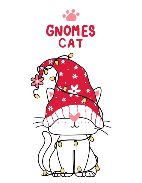 Gnome Cat, Cute Christmas Gnomes, Creativity Ideas, Banner Drawing, Fabric For Sewing, Cat Cartoon, Meowy Christmas, Christmas Gnomes, Cat Fabric