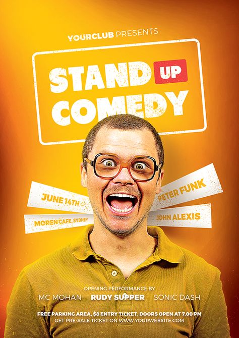 Comedy Poster Projects | Photos, videos, logos, illustrations and branding on Behance Comedy Poster, Photoshop Flyer Template, Stand Up Show, Poster Template Free, Free Psd Flyer Templates, Youtube Banner Template, Swim Meet, Free Flyer Templates, Event Flyer Templates