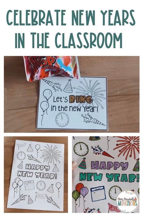 Fun and easy ways to celebrate New Years in the classroom!  Heading back to school after winter break?  Read the blog post to get some FREE New Year printables, as well as a few ideas on how to ring in the new year with your students. Welcome Back To School After Winter Break, New Year Back To School Activities, New Years In Kindergarten, New Student Welcome Mid Year, New Year Anchor Chart, New Years Lesson Plans Elementary, New Year School Activities, New Years Activities For Kids Classroom, Goal Activities