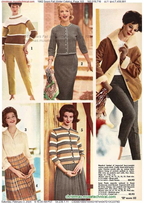 1962 Sears Fall Winter Catalog, Page 103 - Catalogs & Wishbooks 1960s Fashion Winter, Knit Sweater Dress Pattern, Plum Suit, 1960 Outfits, Early 60s Fashion, Early 1960s Fashion, 1962 Fashion, Christmas Fashion Women, Sweater Dress Pattern