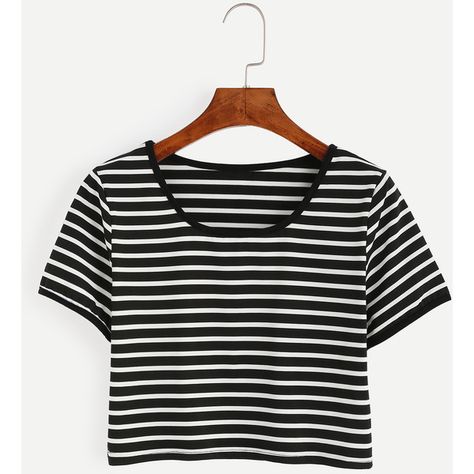 Black and White Striped  Crop T-shirt (12 BAM) ❤ liked on Polyvore featuring tops, t-shirts, black and white, crop t shirt, scoop neck tee, short sleeve tee, crop top and long-sleeve crop tops Black And White Crop Tops, Mode Rock, Black And White T Shirts, Summer Outfits For Teens, Crop Top Casual, Crop T Shirt, Crop Top Outfits, Crop Top Shirts, Striped T Shirt